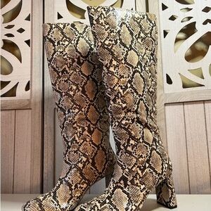 Zara Snakeskin Heeled Boots - Black and Tan